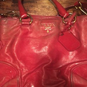 Vintage red leather Prada bag - removable strap